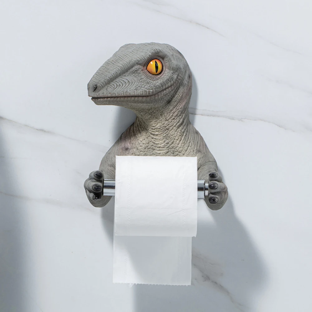 

Creative Dinosaur Toilet Paper Holder WC Tissue Rack Punch-free Shelf Bathroom Wall-mounted Tissue Rack Roll Paper Hanger Rack