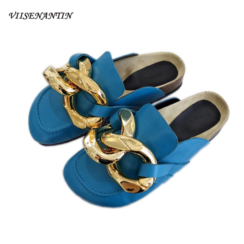 

Туфли женские кожаные с пластиковой цепочкой, лоферы из воловьей кожи, на плоской платформе, Повседневная модная обувь, металлические, одно...