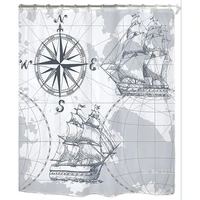sailboat map anchor accessories pirate ship wheel compass bathtub decor fabric polyester waterproof shower curtain
