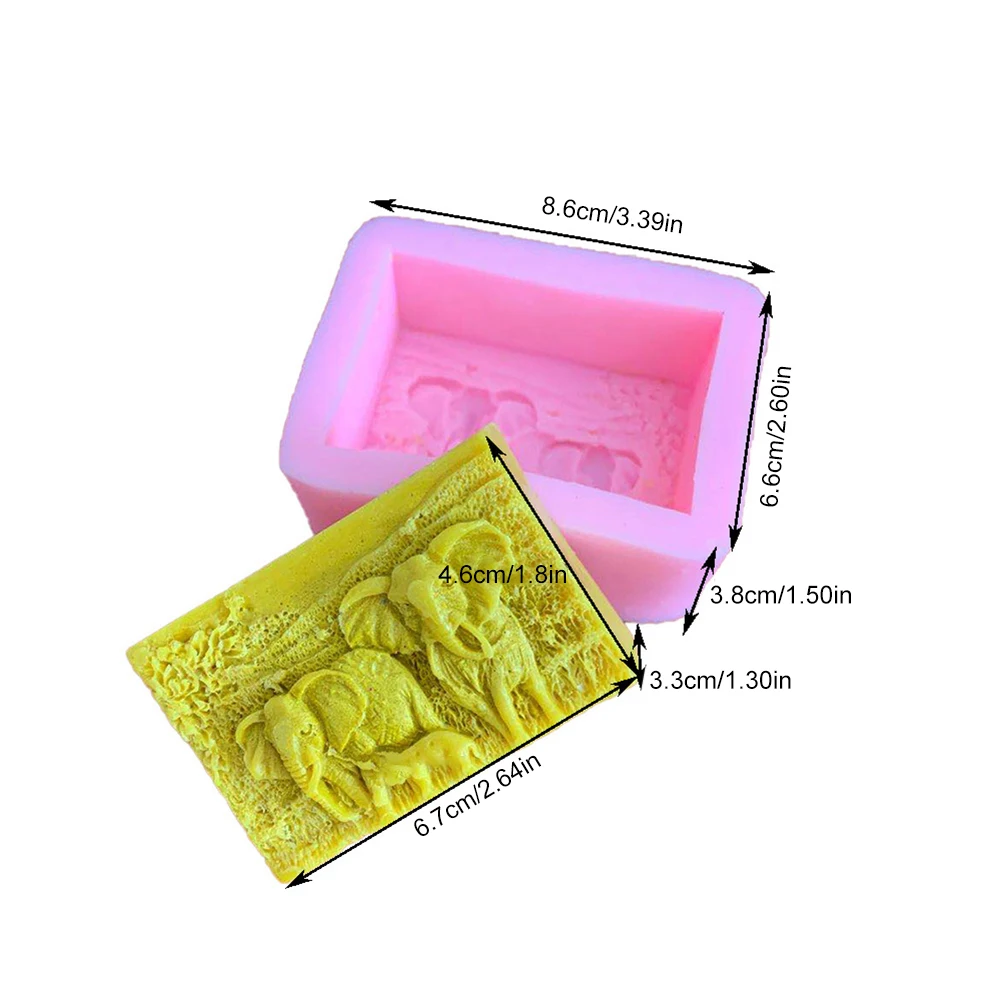 

3D Square Soap Mold Elephant Pattern Silicone Soap Mold Safe Handmade Decoration DIY Fondant Cake Decoration Tools Accessories
