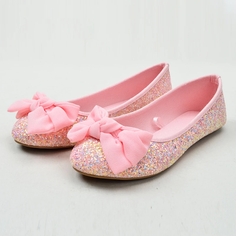 

Girls Flat Heels For Kids Princess Bowtie Glitter Leather Shoe Footwear Dance Ballet Shoes Children's Party Wedding Shoes Loafer