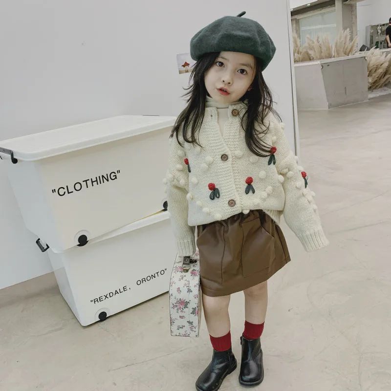 

EnkeliBB Korea Style Toddler Girl Winter Knitted Coats Pop Corn Top Children Cute Loose Style Button Cardigans Clothes