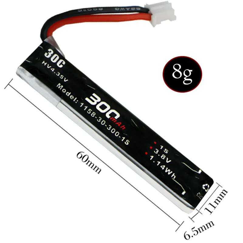 

1S Lipo Battery HV4.35V 300mAh 3.8V 30C PH2.0 Plug Connector For RC Drone Tinywhoop Frame Kit Parts