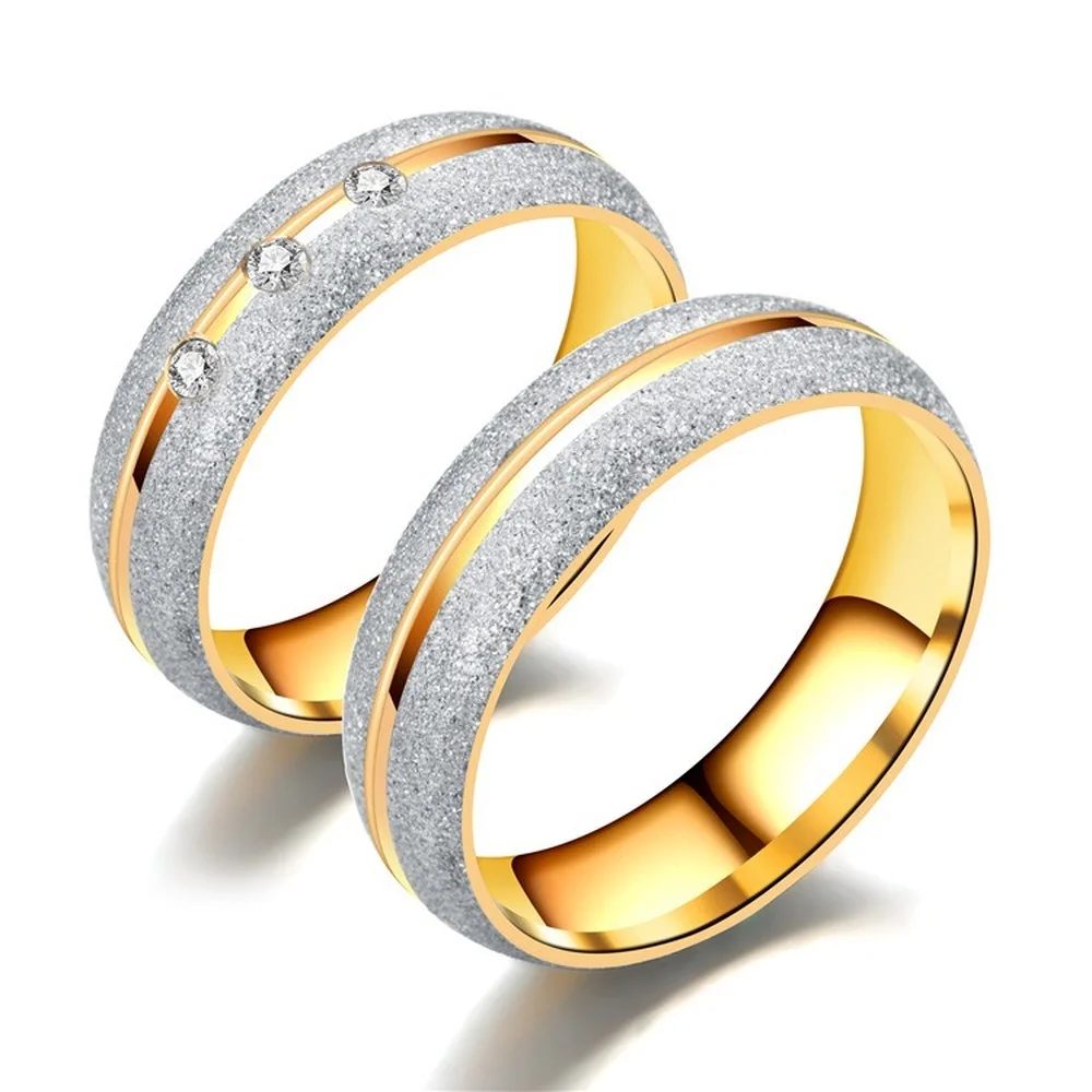 

1 Pcs Titanium Steel Golden Couple Ring Frosted Pattern Wedding Men's and Women's Engagement Jewelry Fashion Gift Ring