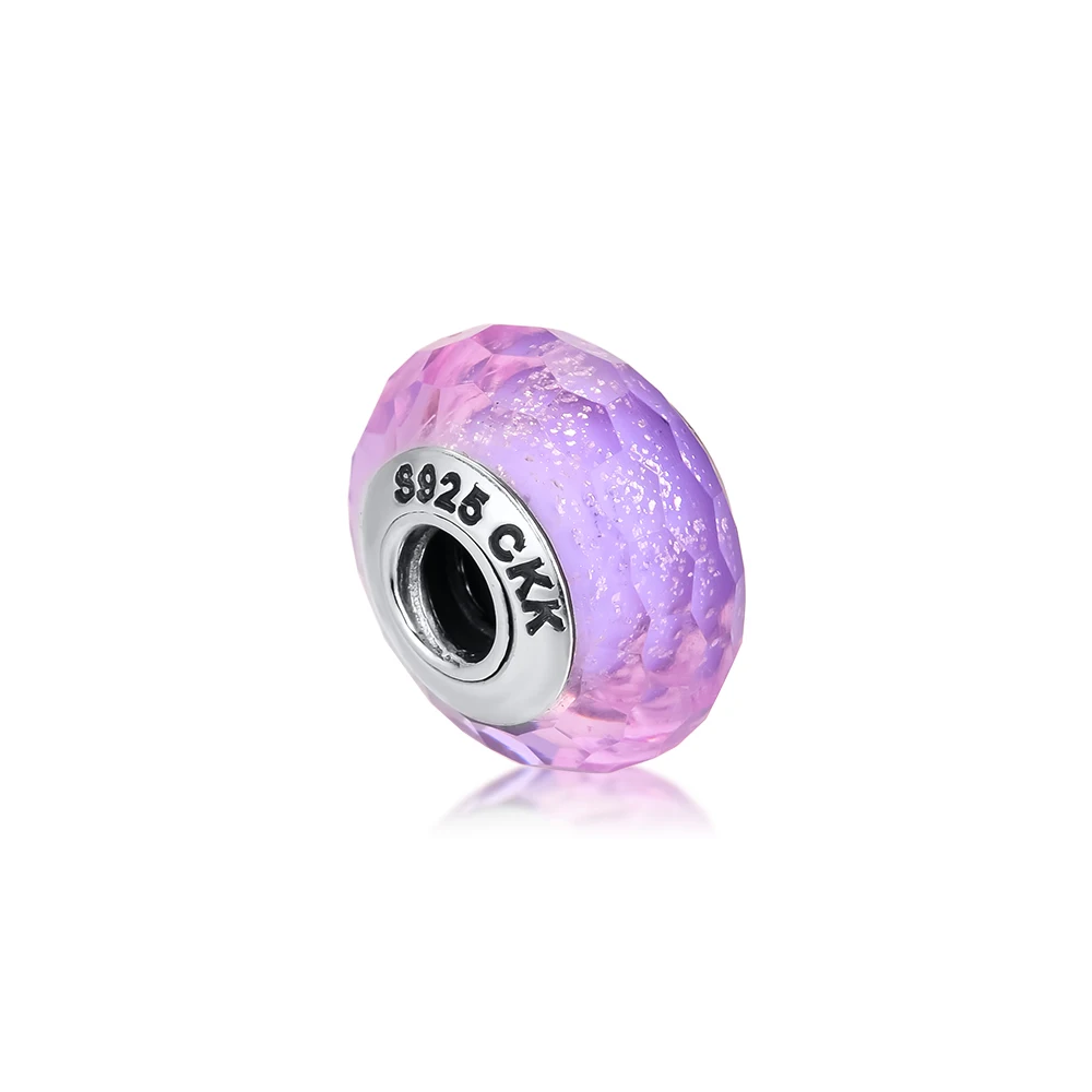 

Fits Pandora Charms Bracelets Purple Shimmer Murano Glass Beads Authentic 925 Sterling Silver Jewelry Free Shipping