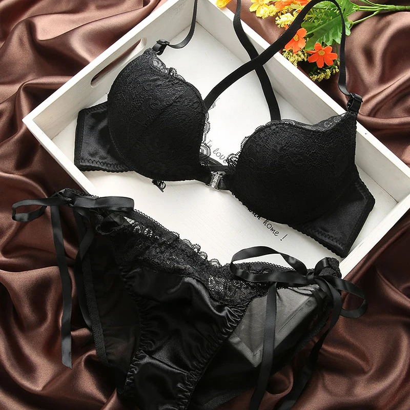 Женское кружевное белье пуш-ап секретное с застежкой спереди комплект красным