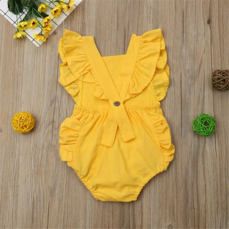 Pudcoco-Pelele liso con volantes para beb&eacute; reci&eacute;n nacido, ropa de verano, 2020-2