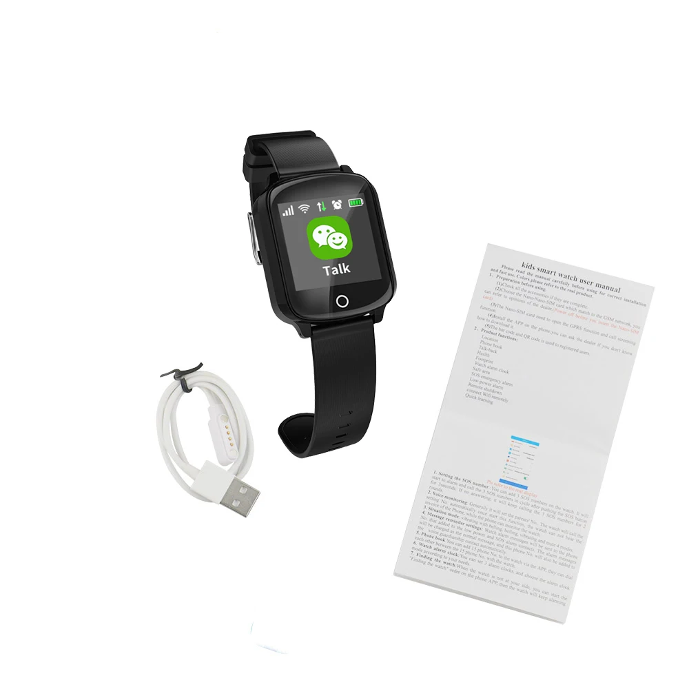 black no box Умные часы D200 для пожилых людей, gps, Wi-Fi, позиционирование, анти-потеря сердечного ритма, кровяное давление, Часы наручные IP68, SOS, два способа вызова, наручные часы - Цвет: black no box