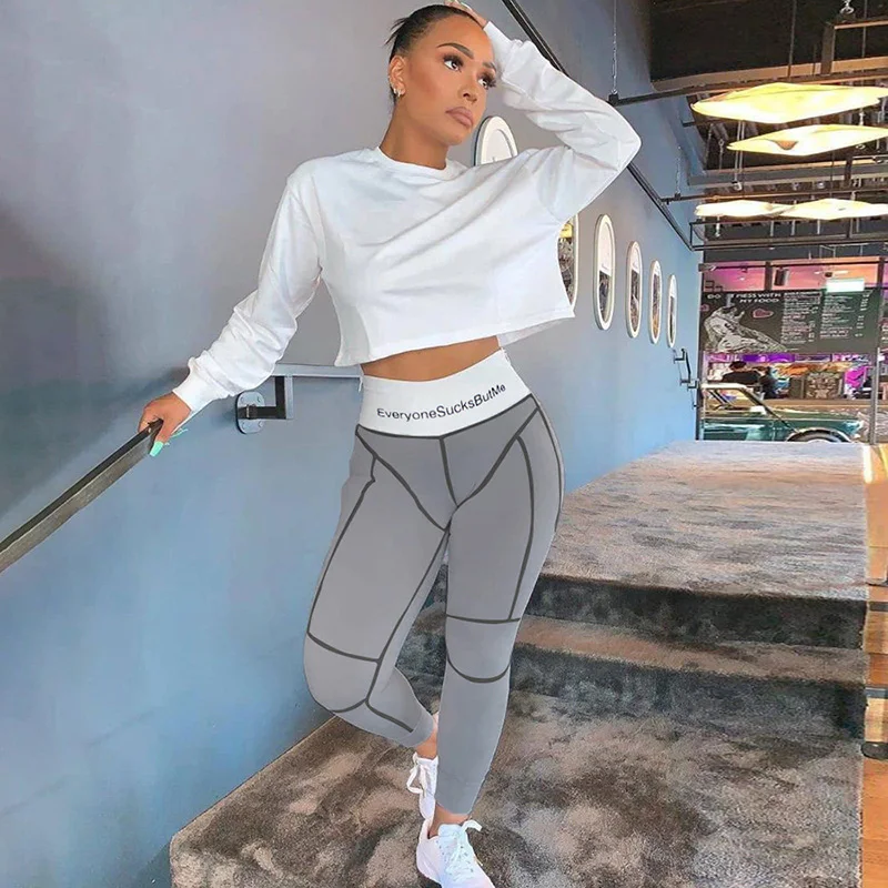 Женские леггинсы с высокой талией Fitshinling Athleisure облегающие буквенным принтом и