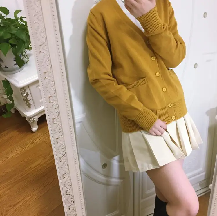 DARK YELLOW Японский JK старшеклассница женский матросский костюм униформа косплей свитер любовь живой свитер химико Тога свитер JKA3 - Цвет: DARK YELLOW