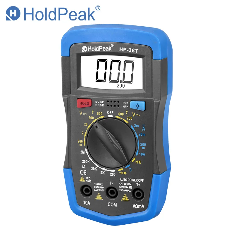 

Цифровой тестер Holdpeak HP-36T, ручной диапазон, профессиональный мини-мультиметр постоянного тока, переменного напряжения, сопротивления, темпе...