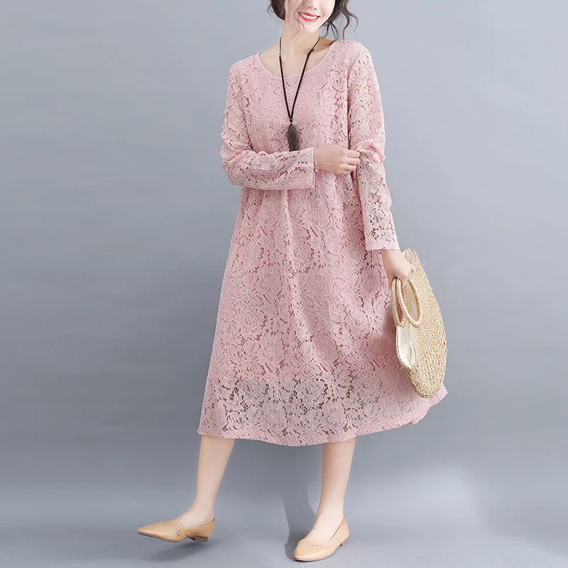 

Lace Dress for Pregnant Maternity Women Clothes Spring O-Neck Long-sleeved Pregnant Clothing Elegant Pregnancy Dresses