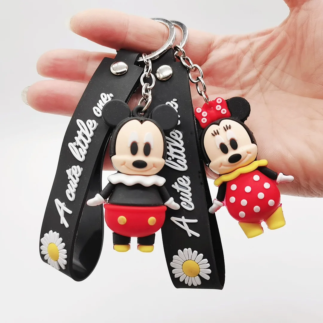 

Disney New Mickey Mouse Minnie Cartoon Lovers Keychains PVC Figures Pendant For Car Bag Keyring Ornament