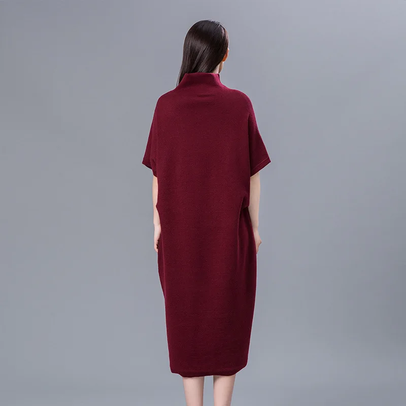 

High End Oversized Sweaters Ladies Autumn Wool Sweater Women Long Knitted Turtleneck Short Sleeve Elegant Knitwear Hot Pullovers