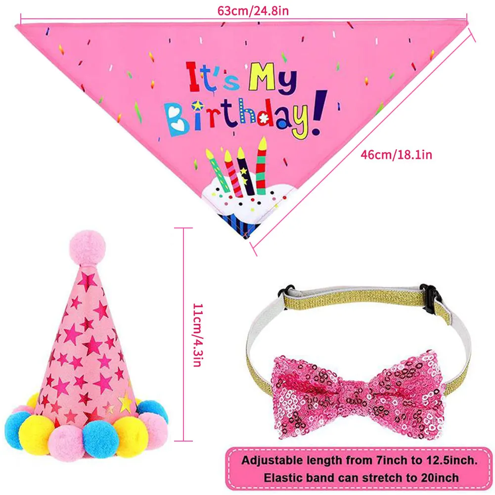 

Dog Birthday Hat Set Pet Party Decoration Supplies With Scarf Banner Balloon Bow Tie Pink/Blue For DIY Pet Party Supplies