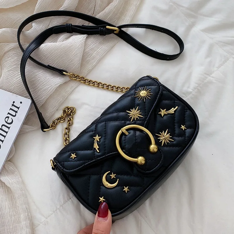 

Rivet Square Crossbody Bag 2021 Summer New High Quality Leather Women's Designer Handbag Lock Chain Shoulder Messenger Bag