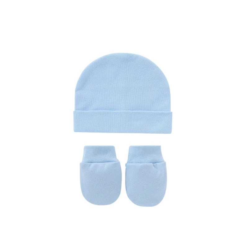 

Baby Anti Scratching Cotton Gloves+Hat Set Newborn Mittens Beanies Cap Kit for Infants T8ND