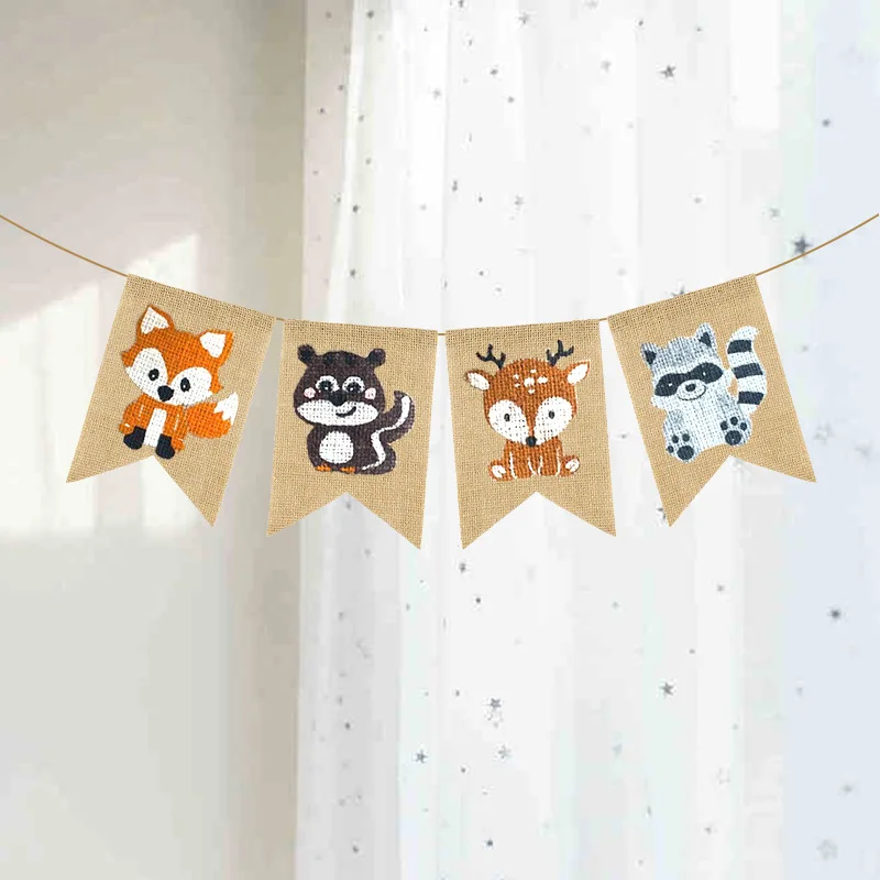 Jungle Animal banner Pennant Woodland Fox Squirrel Deer Raccoon Garland Bunting for Baby Shower Kids Birthday Party Decorations | Дом и сад