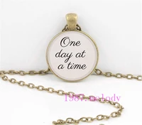one day at a time creative vintage photo cabochon glass chain necklacecharm women pendants fashion jewelry gifts