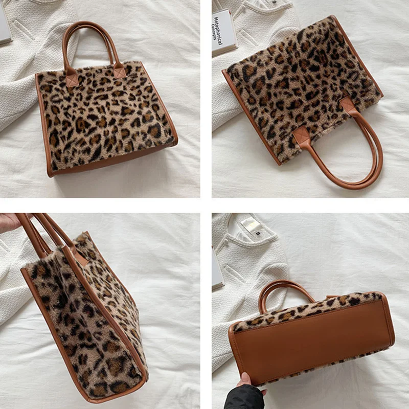 Сумка-тоут женская из искусственного меха модный вместительный саквояж с