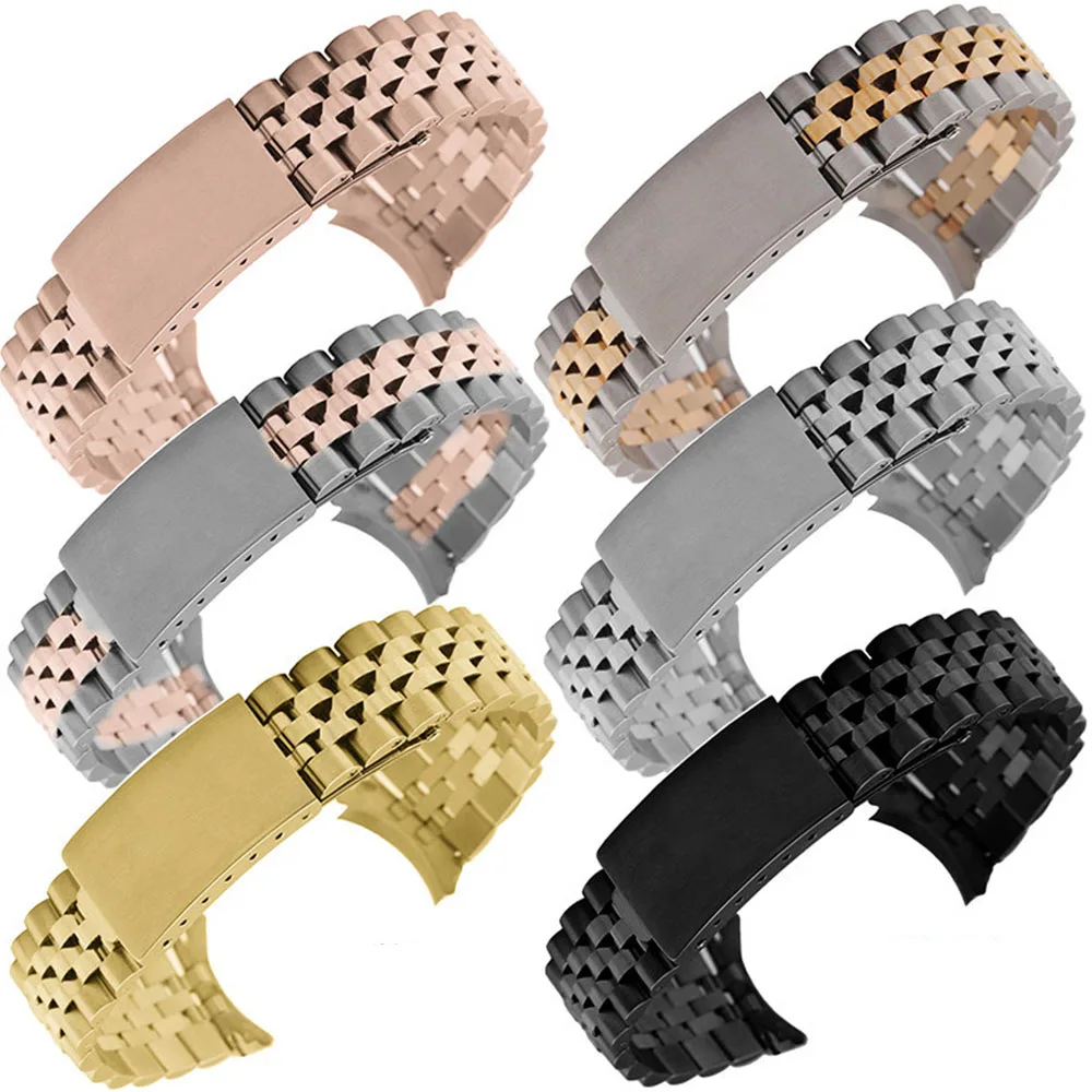 

13 17 18 19 20 21 22mm Watch Band Strap 316L Stainless Steel Tone Rose Gold Silver Watchband Oyster Bracelet For Dayjust