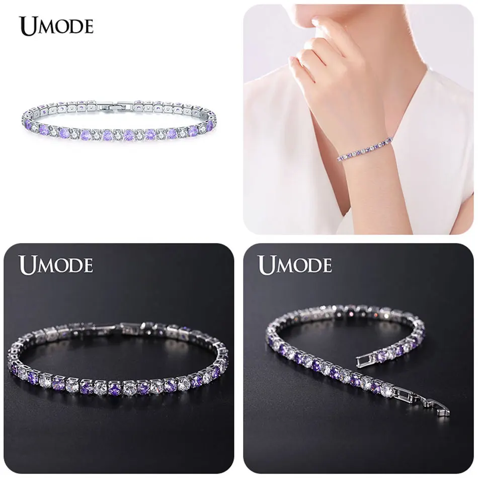 UMODE, 5 цветов, Теннисный браслет и браслеты с кубическим цирконием для женщин, рождественские подарки, Новые Модные женские ювелирные изделия, Pulseras Mujer UB0097