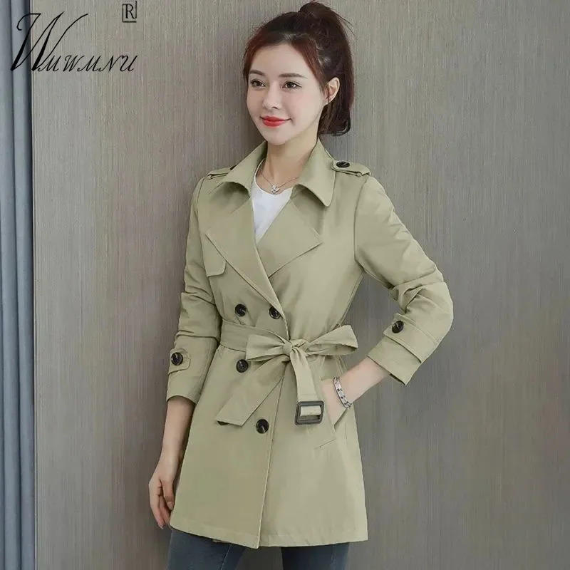 

Elegant Women's Sashes Trench Coat Korean Fashion Lapel Double Breasted Windbreaker New Spring Fall Classic Office Ladies Jacket