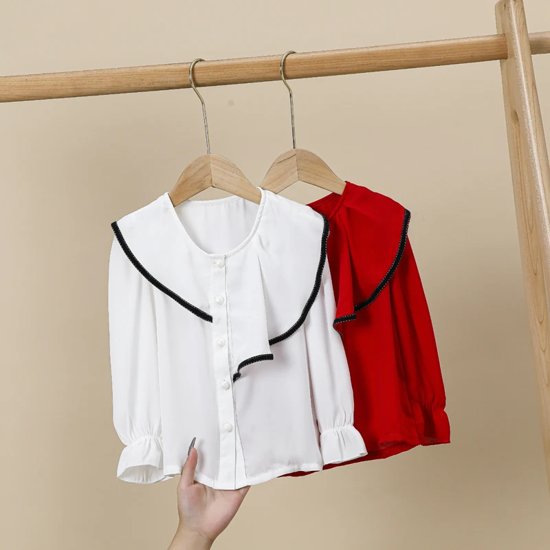 

Блузка шифоновая для девочек, Модная белая рубашка с оборками на рукавах, топ принцессы для подростков, весна 2022