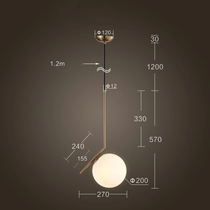 B Gold 57CM Скандинавские светодиодные подвесные светильники, освещение, промышленный подвесной светильник, люстра, подвесной шар, стеклянные подвесные лампы, Кухонные светильники - Цвет корпуса: B Gold 57CM