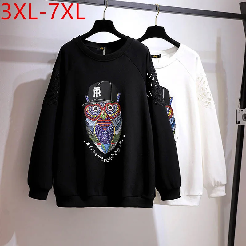 

Missfansiqi New Spring Plus Size Women's O Neck Hollow Our Cartoon Long Sleeve Large Sweatshirt Oversized 3XL 4XL 5XL 6XL 7XL
