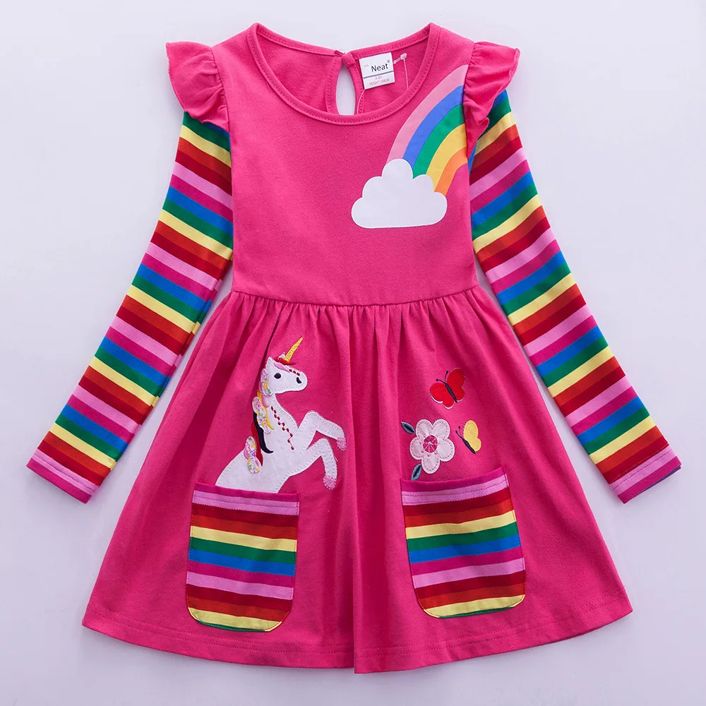 Платье для девочек бренд Vestidos INFANTIL детская одежда длинные рукава с цветочным