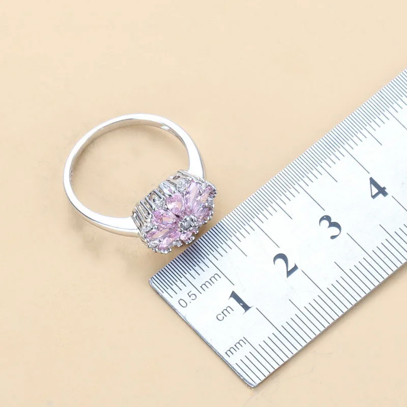 Женский костюм с розовым цветком серьги подвески серебристого цвета кубическим