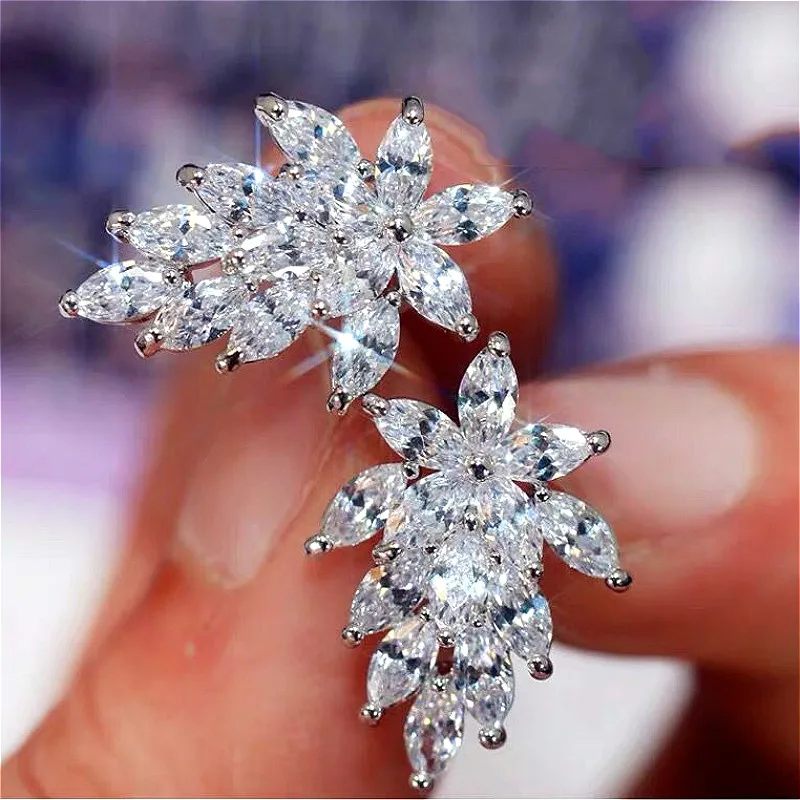 Flower Shaped Earrings White Gold Color Top Quality Cubic Zircon Stud For Women Dinner Wedding Fashion Jewelry CEP558 | Украшения и