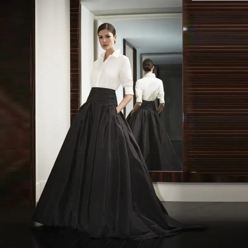 

Custom made High-end Satin Black Long Skirts Womens Ladies A-Line Skirt