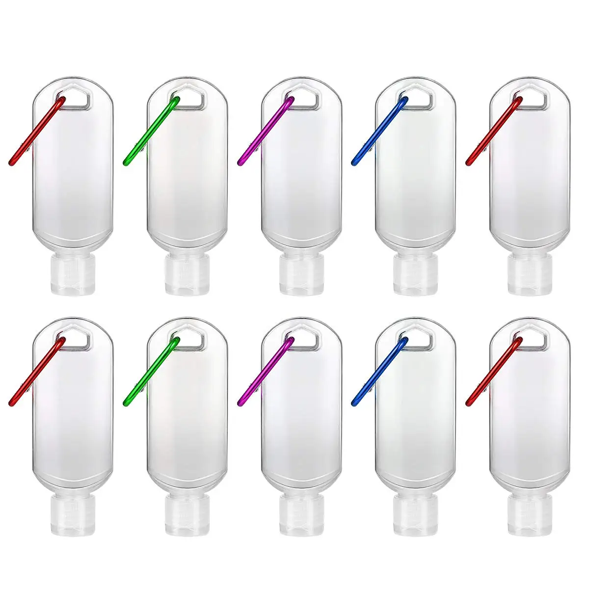 

10pcs 50ml Refillable Bottles Travel Hand Soap Containers Transparent Empty Bottles Liquid Containers With Hook (Random Color)