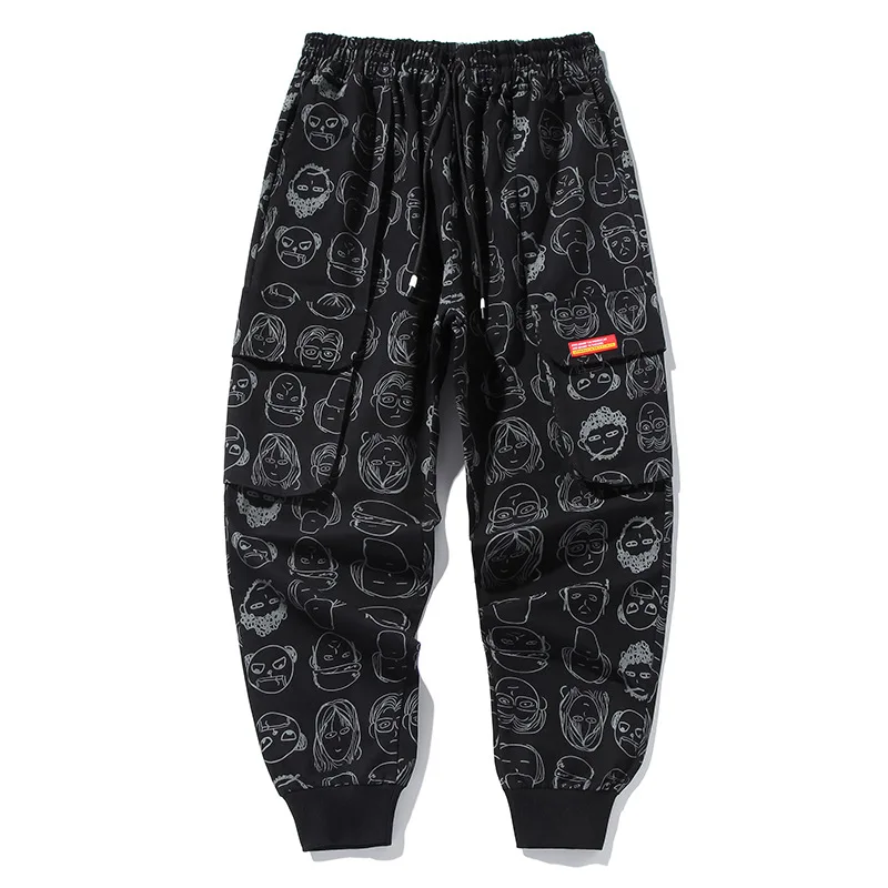 black Уличная голова портрет Брюки Мужские Jogger тренировочные штаны с резинкой в талии Осенние повседневные брюки тренировочные мужчины свободные черные Большие размеры HZ218 - Цвет: black