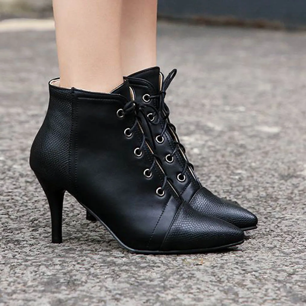 Женские ботинки осенние модные ботильоны на тонком каблуке с острым носком