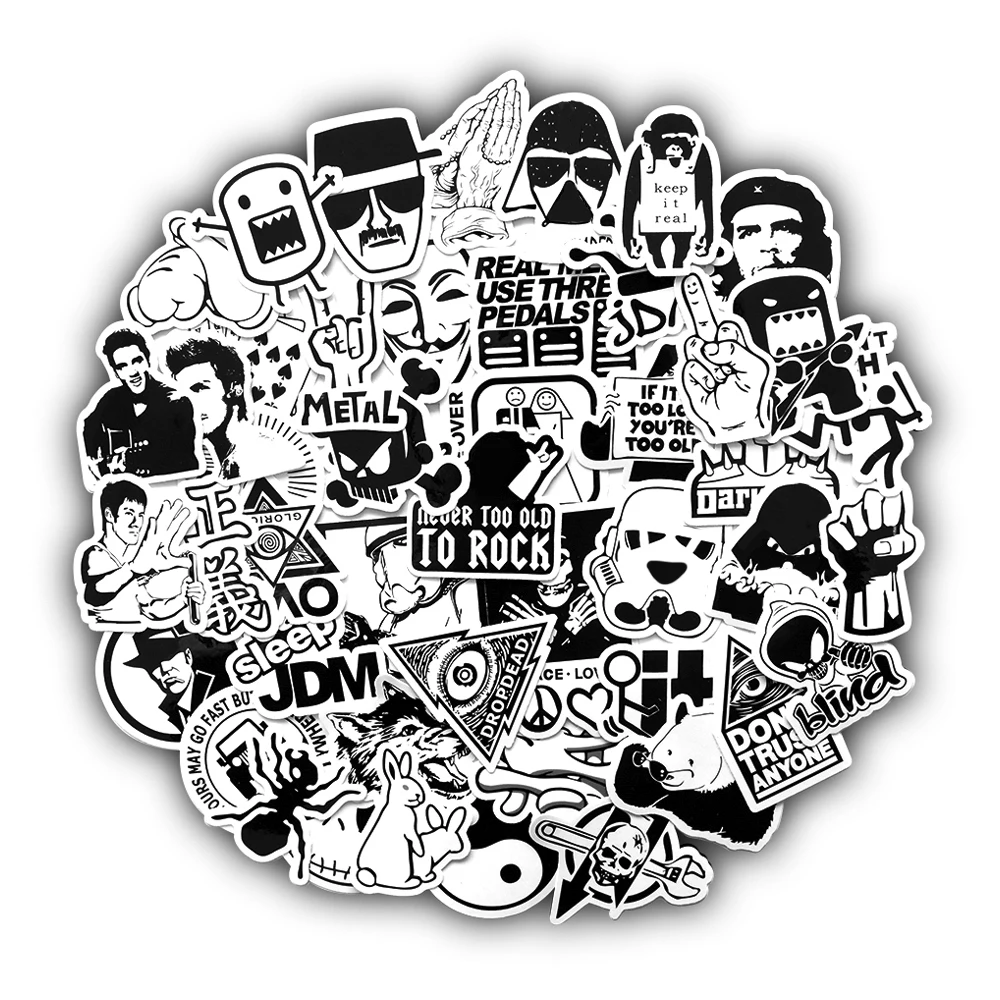 50 шт. черно белые забавные наклейки для ноутбука|Наклейки на автомобиль| |