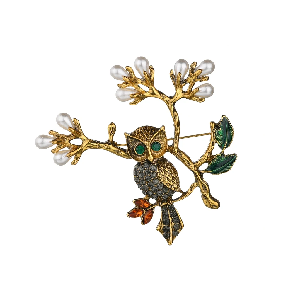 Gariton Винтаж жемчуг в форме листа Сова на брошь виде дерева корсажный платок зажим