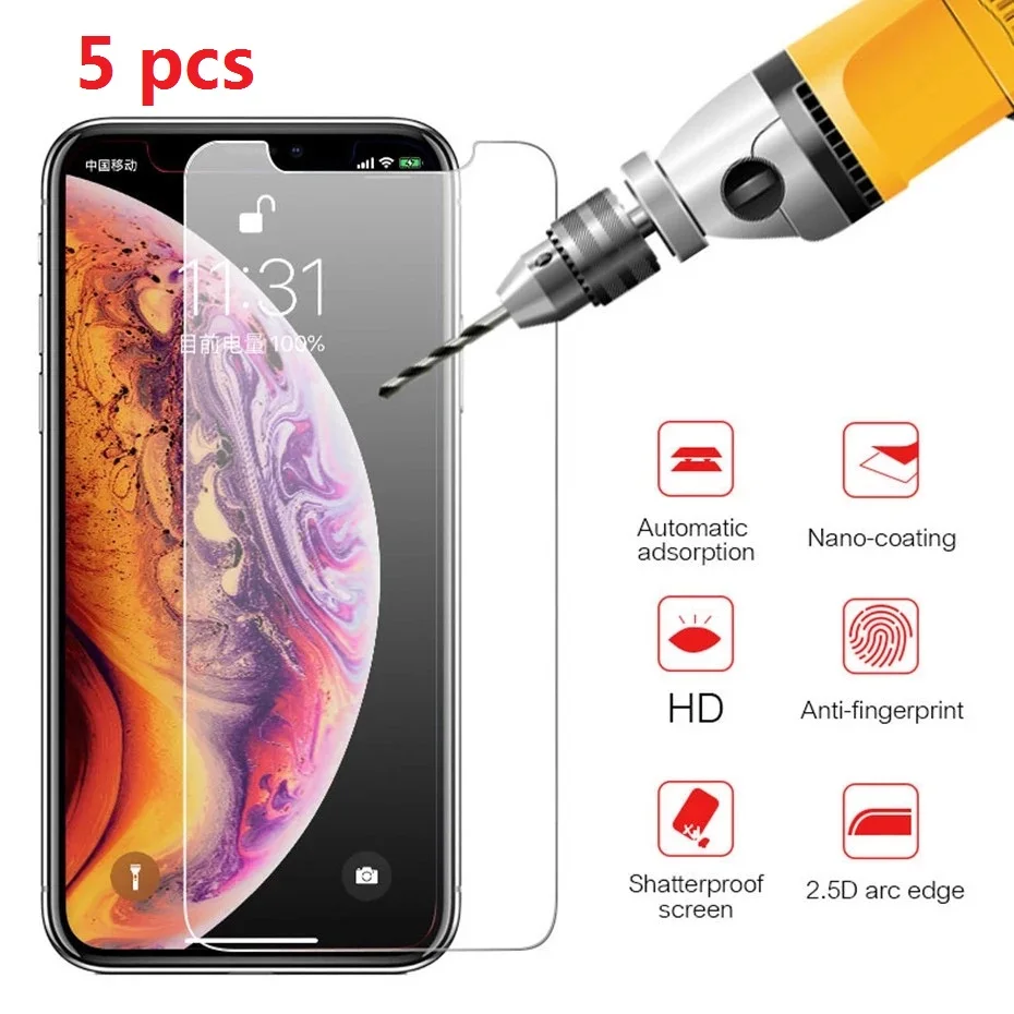 5PCS 9H Tempered Glass For iPhone 12 13 Mini X Xs Xr 11 Pro Max 7 8 6 6s Plus SE 2020 5 5s Screen Protector | Мобильные телефоны и