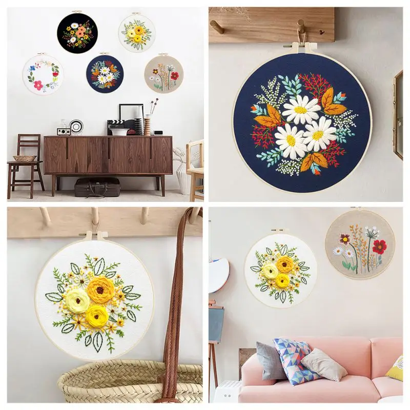 DIY растения и цветы вышивка стартовый набор с вышивкой обруч цветочным принтом