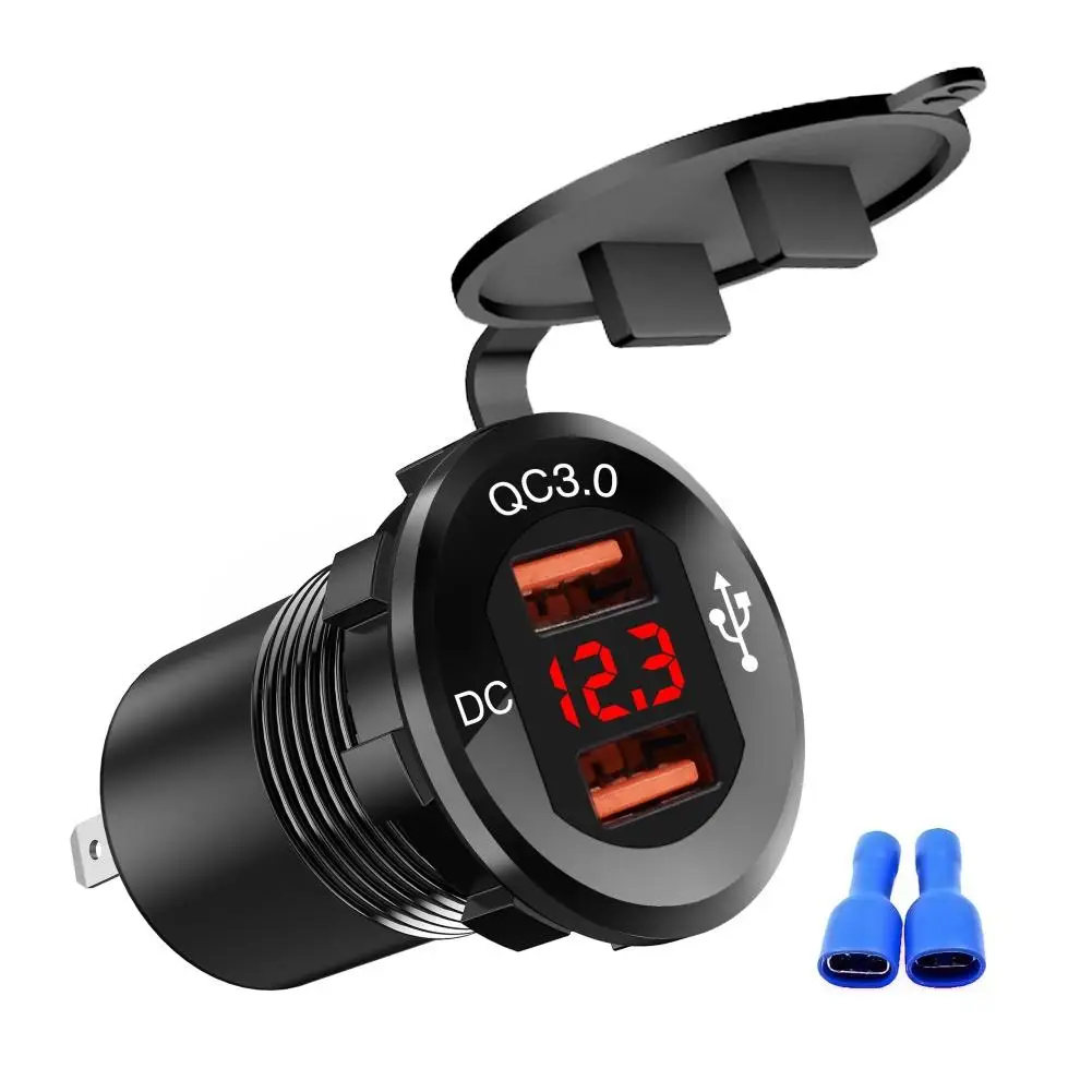 12-24V автомобиль лодка мотоцикл QC3.0 двойной USB цифровой дисплей телефон зарядное
