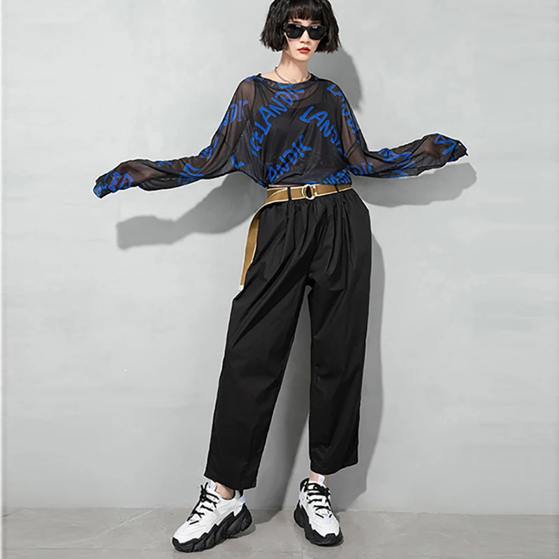 

Johnature New Fashion Casual Ankle-length Pants For Women 2021 Summer Elastic Waist Solid Color Loose Pockets Harem Pant