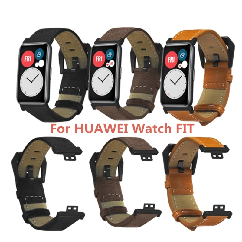 

X37D Durable Retro PU Leather Wristband Watch Band Wrist Strap For-Huawei Watch Fit Smart Wristband Accessories