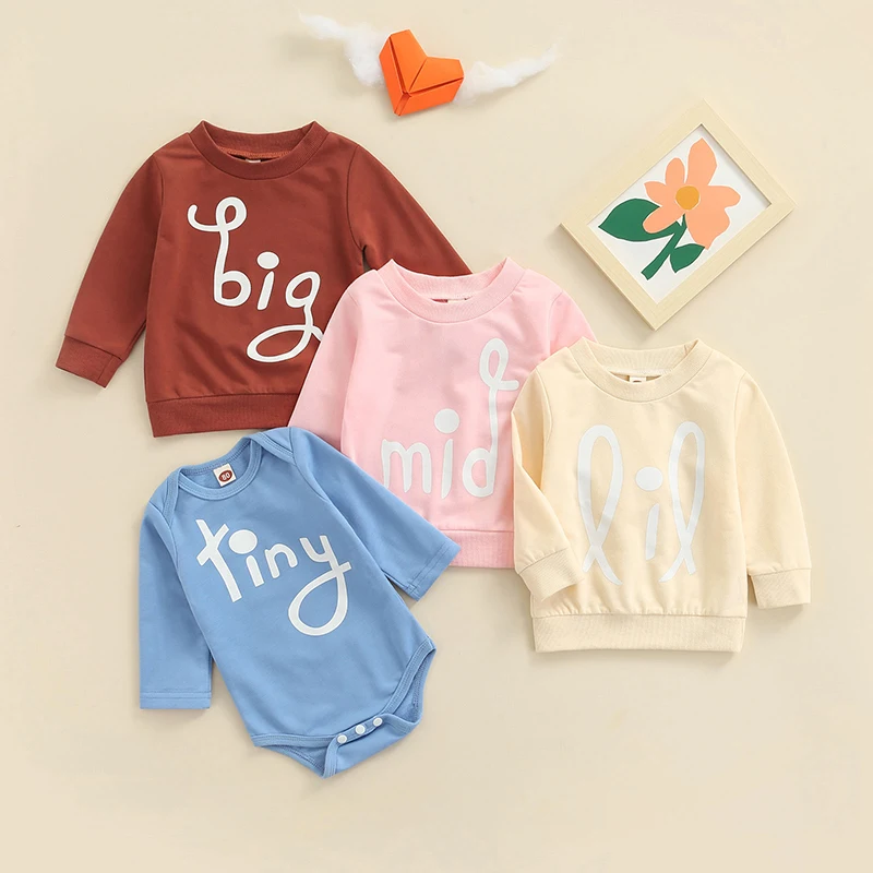 

Autumn Fashion Toddler Boys Girls Sweatshirts Solid Letter Print Long Sleeve Pullover Tops Kids Clothes Family Matching Outfits
