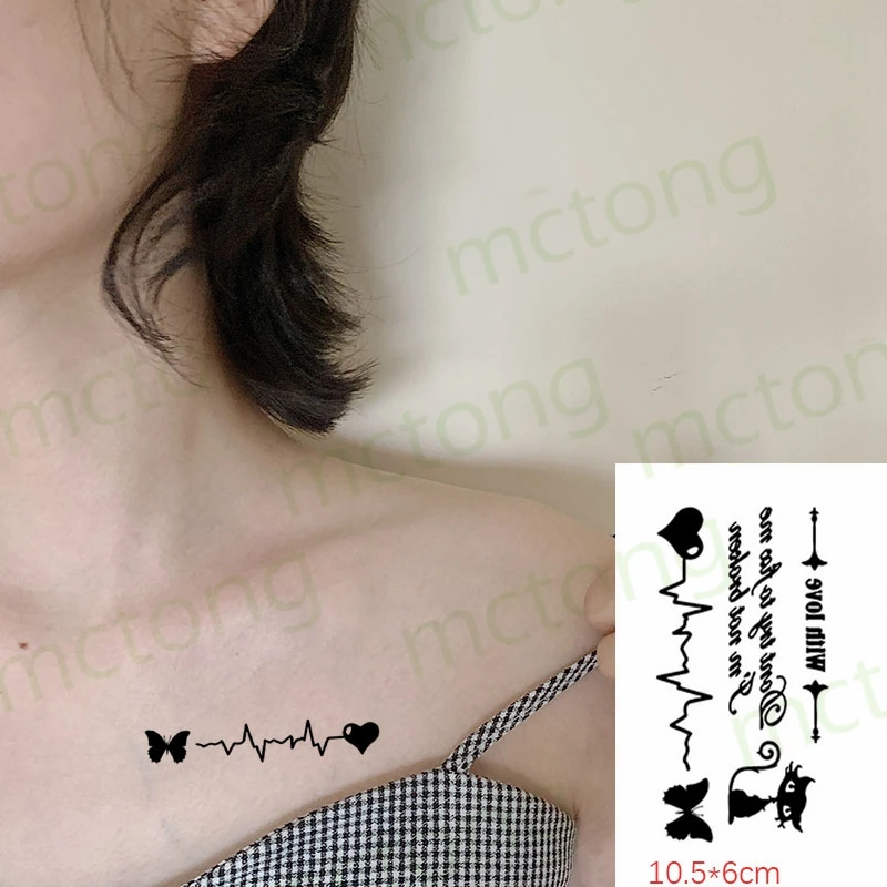 Водостойкая временная татуировка-наклейка бабочка любовь волна кошка буква