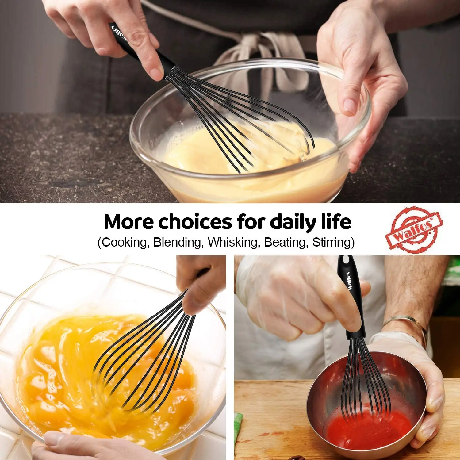 Walfos Silicone Whisk Stainless Steel Wire - Heat Resistant Kitchen Whisks For Non-Stick Egg Foamer Stirrer Tool | Дом и сад