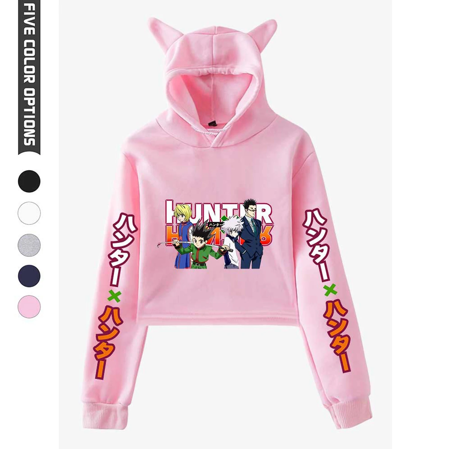 

Harajuku Girl's Sexy Hoodies Hunter X Hunter Women Crop Sweatshirt High quanlity Manga Cat Ears streetwear Spring Autumn Tops