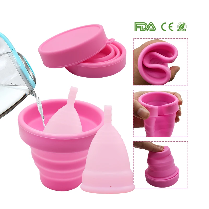 1pcs Menstrual Cup and 1pcs Sterilizer Cup Sterilizing Collapsible Cups to Clean Copa Menstrual Recyclable Foldable Cup