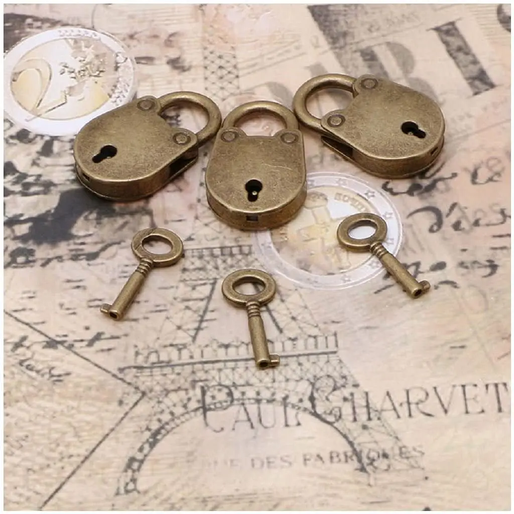 

3Pcs Mini Bronze Antique Padlock Small Metal Padlock Archaize Style Lock Mini Lock with Key Hardware Decoration